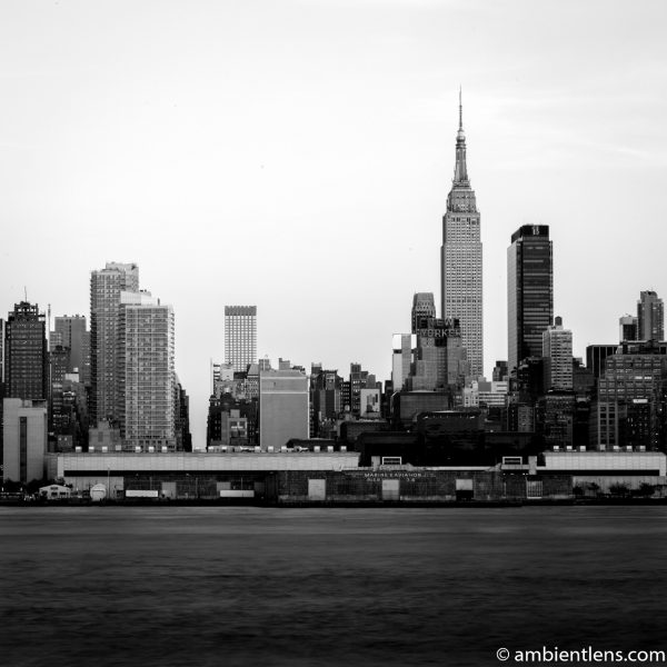 Midtown Manhattan and the Hudson River at Sunset 1 (BW SQ)