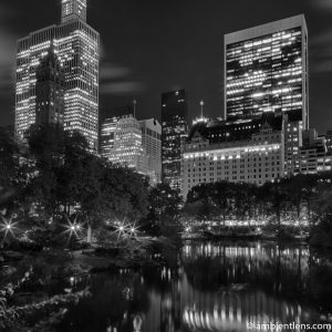 The Pond in Central Park at Night 1 (BW SQ)