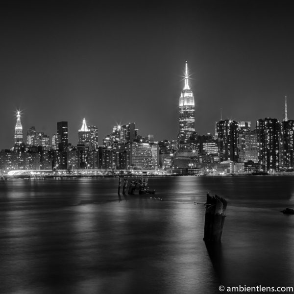 Midtown Manhattan and the East River at Night (BW SQ)