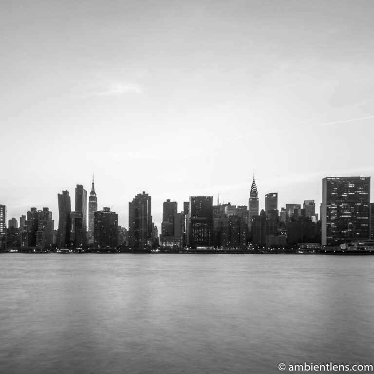 Midtown Manhattan and the East River at Sunset 5 (BW SQ)