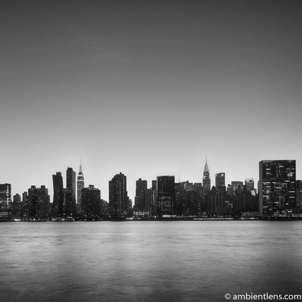 Midtown Manhattan and the East River at Sunset 9 (BW SQ)
