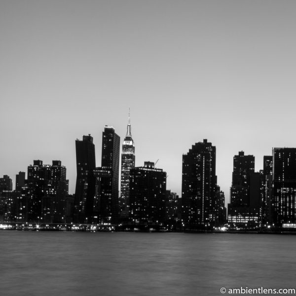 Midtown Manhattan and the East River at Sunset 6 (BW SQ)