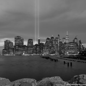September 11 Twin Lights in Lower Manhattan, New York 4 (BW SQ)