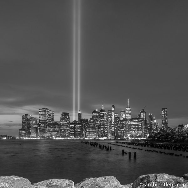 September 11 Twin Lights in Lower Manhattan, New York 2 (BW SQ)