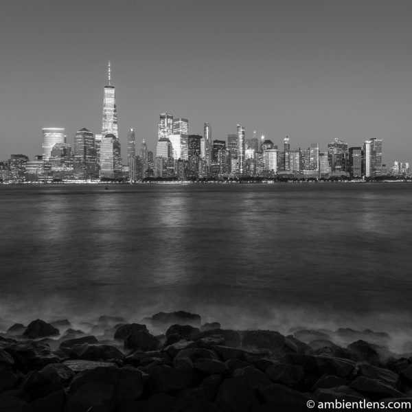 Lower Manhattan and the Hudson River at Night 8 (BW SQ)