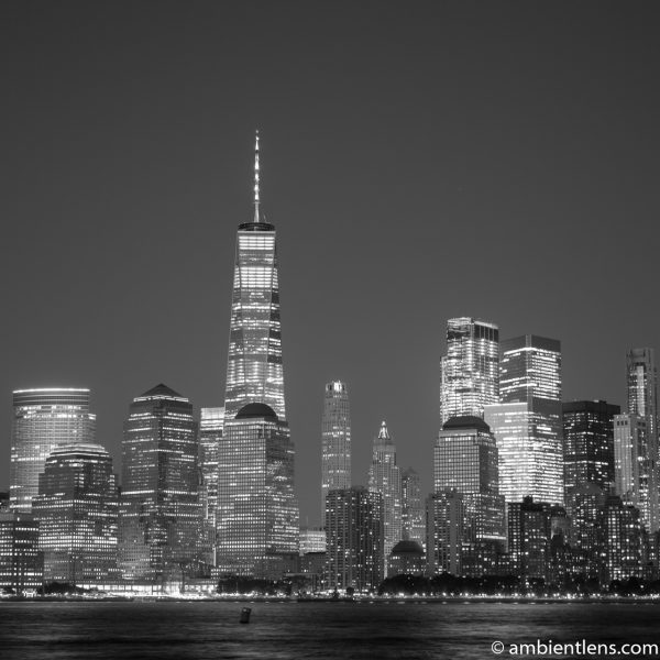 Lower Manhattan and the Hudson River at Night 7 (BW SQ)