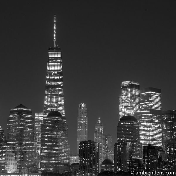 Lower Manhattan and the Hudson River at Night 6 (BW SQ)