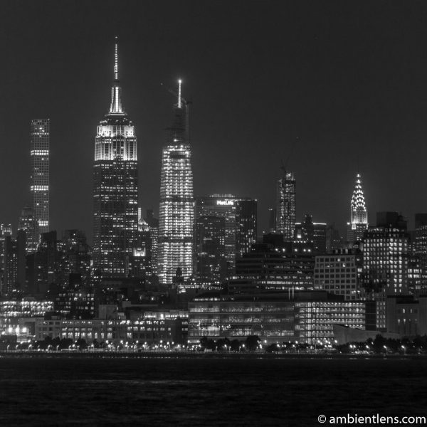 Midtown Manhattan and the Hudson River at Night 4 (BW SQ)