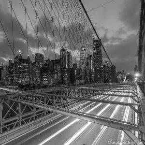 Cars on the Brooklyn Bridge at Night 3 (BW SQ)