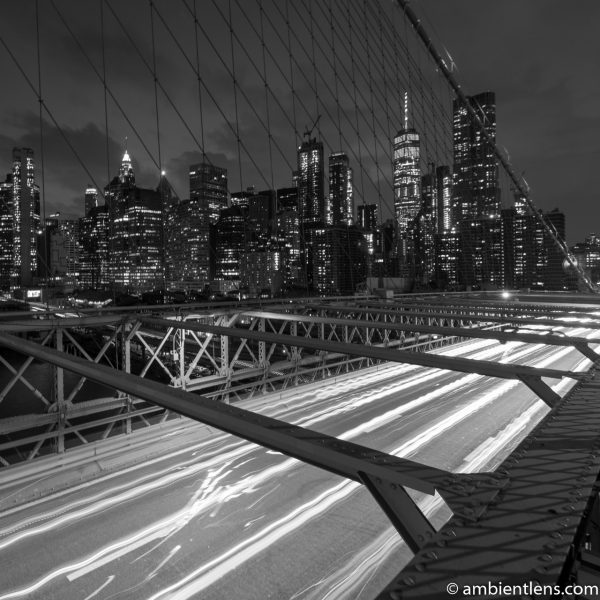 Cars on the Brooklyn Bridge at Night 2 (BW SQ)