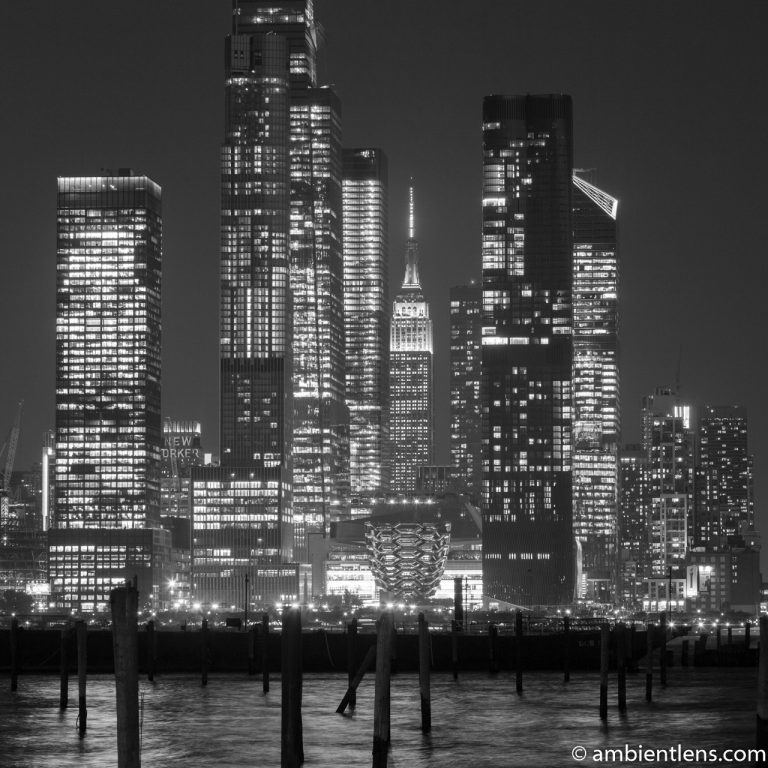 Midtown Manhattan and the Hudson River at Night 2 (BW SQ)