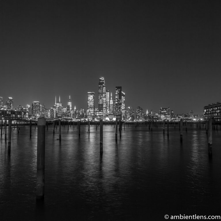 Midtown Manhattan and the Hudson River at Night 1 (BW SQ)