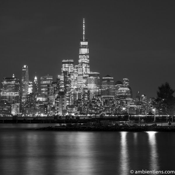 Lower Manhattan and Hoboken at Night 1 (BW SQ)