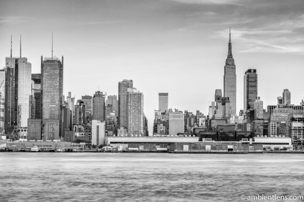 Midtown Manhattan and the Hudson River at Sunset 1 (BW)
