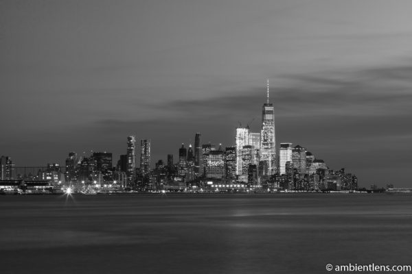 Lower Manhattan and the Hudson River at Sunset 2 (BW)