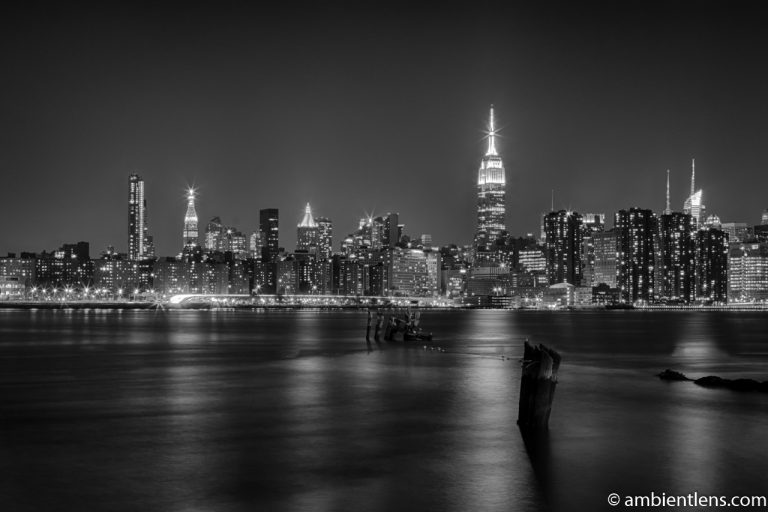 Midtown Manhattan and the East River at Night (BW)