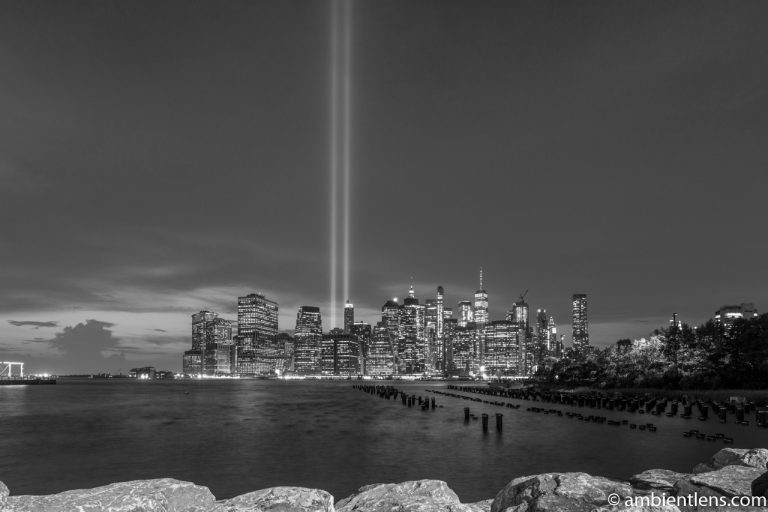 September 11 Twin Lights in Lower Manhattan, New York 2 (BW)
