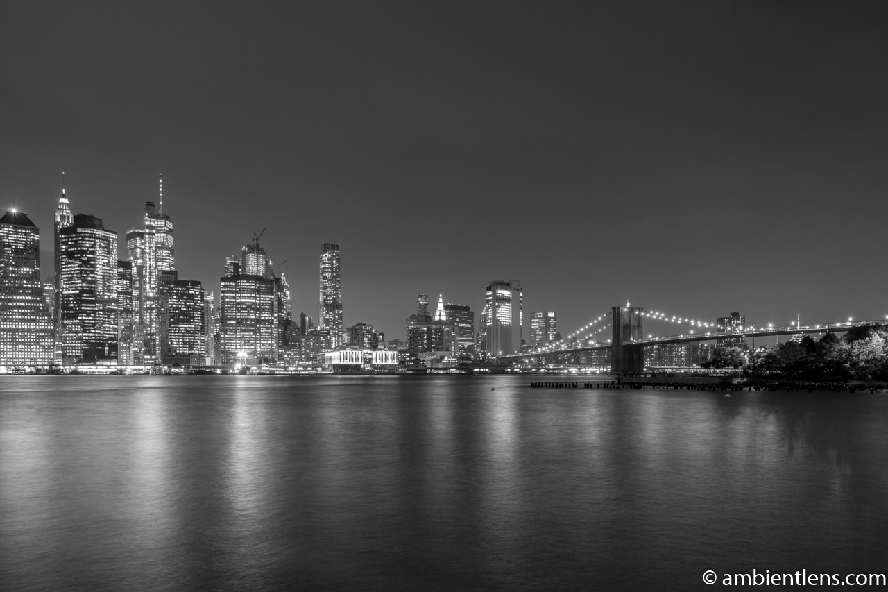 Lower Manhattan and the Hudson River at Night 9 (BW)