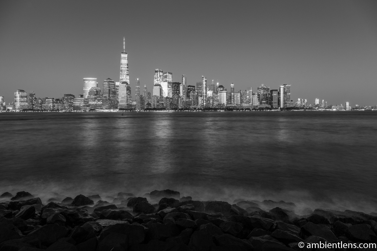 Lower Manhattan and the Hudson River at Night 8 (BW)