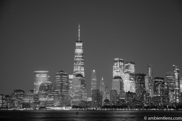 Lower Manhattan and the Hudson River at Night 7 (BW)