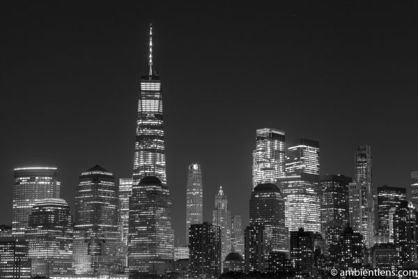 Lower Manhattan and the Hudson River at Night 6 (BW)