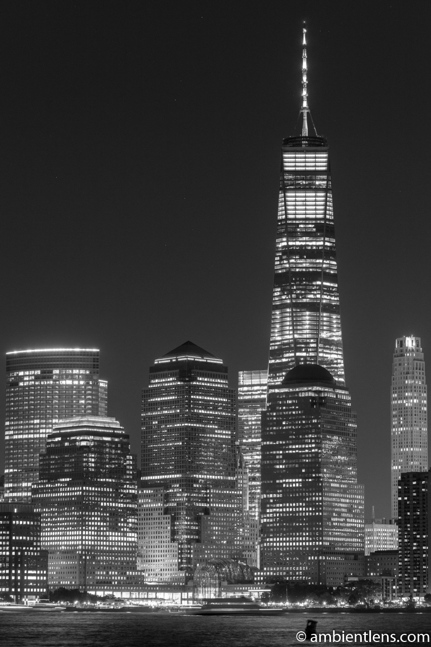 Lower Manhattan and the Hudson River at Night 4 (BW)