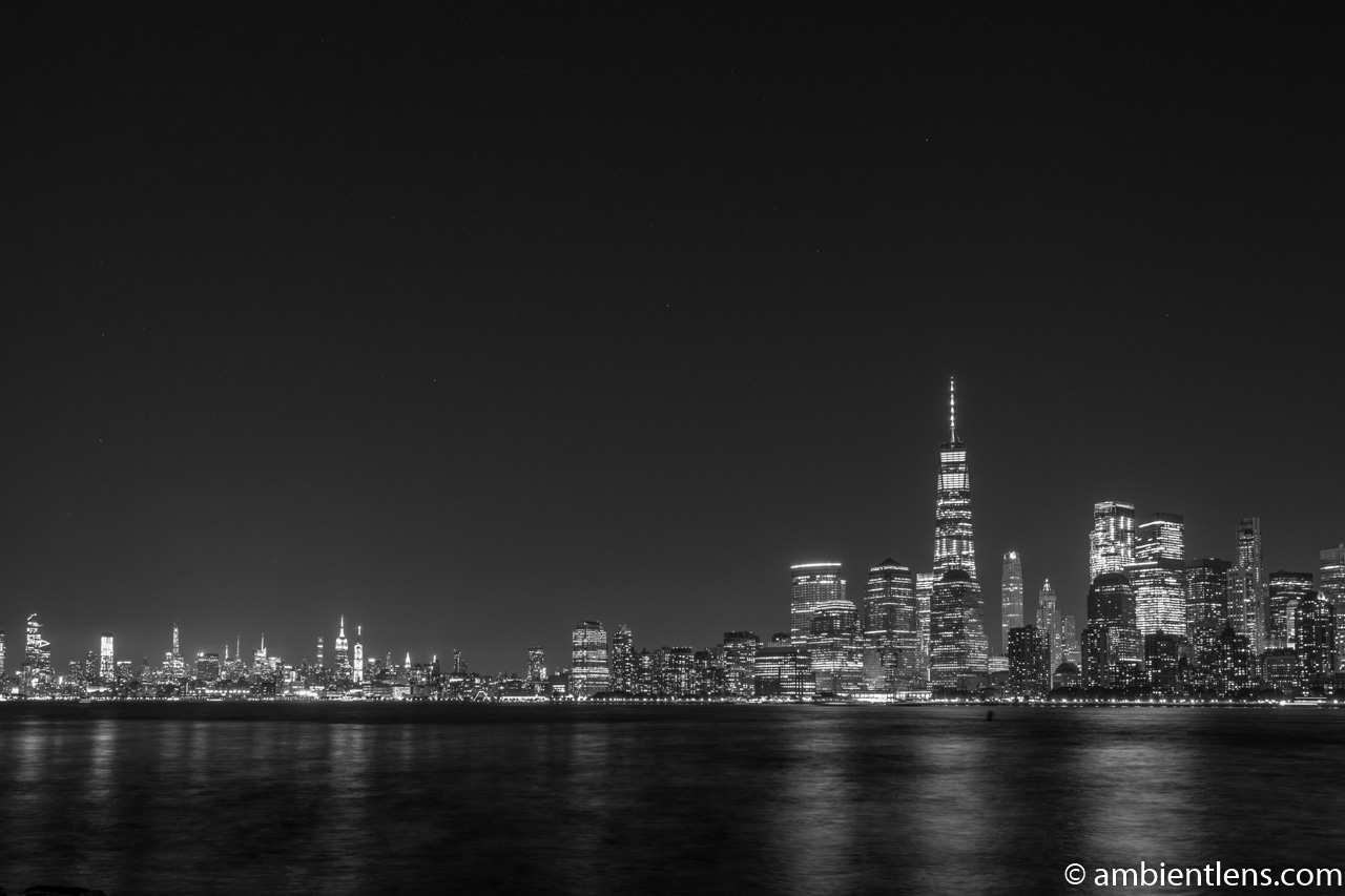 Lower Manhattan and the Hudson River at Night 3 (BW)