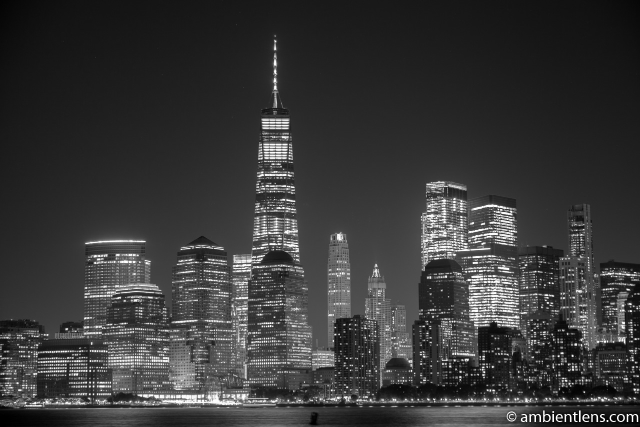 Lower Manhattan and the Hudson River at Night 2 (BW)