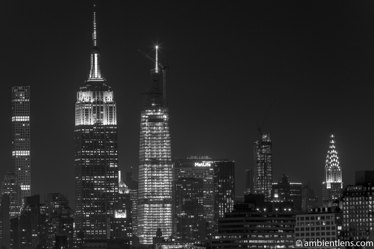 Midtown Manhattan and the Hudson River at Night 3 (BW)