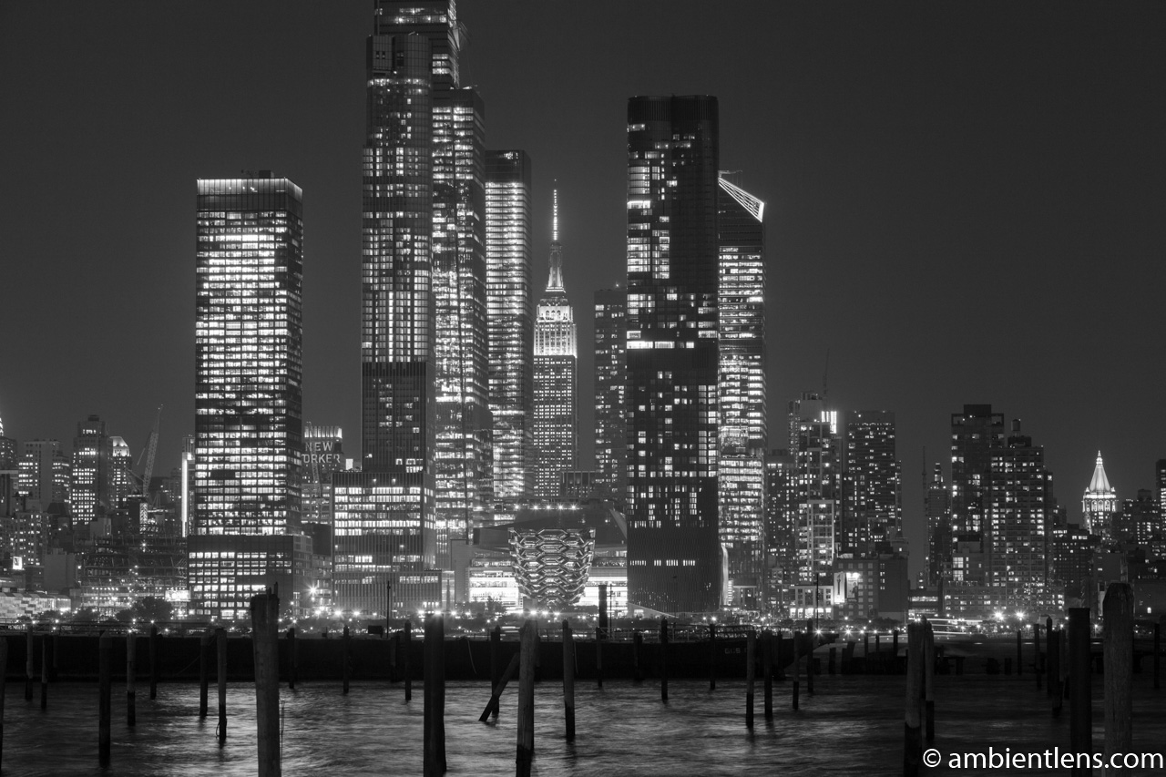 Midtown Manhattan and the Hudson River at Night 2 (BW)