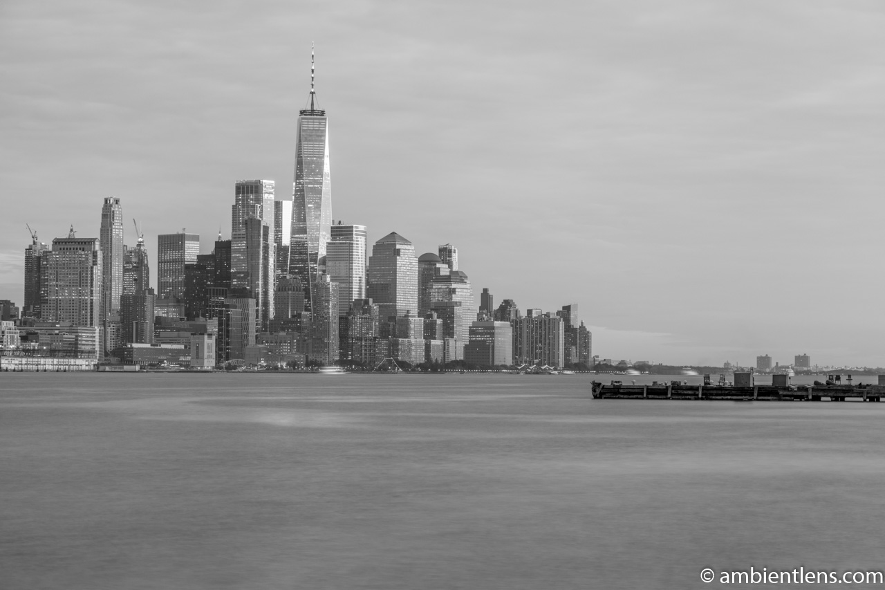 Lower Manhattan and the Hudson River at Sunset 3 (BW)