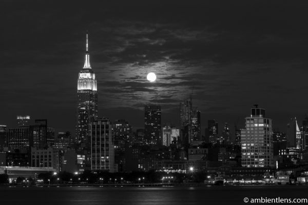 Moonrise over Manhattan, New York 4 (BW)