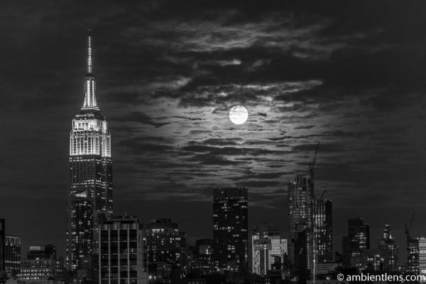 Moonrise over Manhattan, New York 3 (BW)