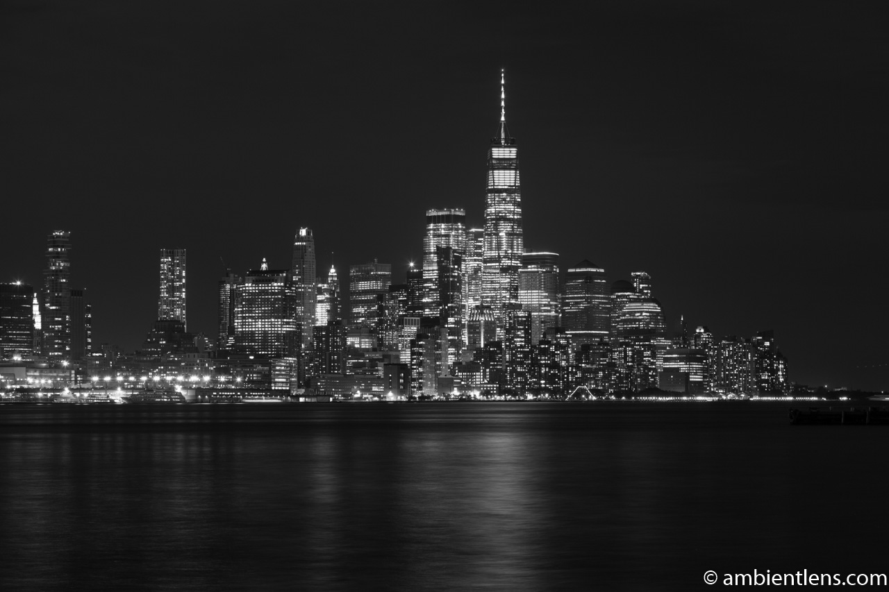 Lower Manhattan and the Hudson River at Night 1 (BW)