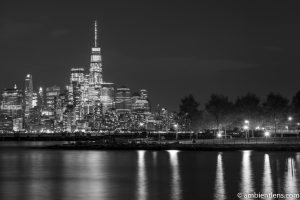 Lower Manhattan and Hoboken at Night 1 (BW)