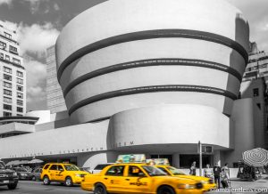 Yellow Cabs by the Guggenheim Museum, New York