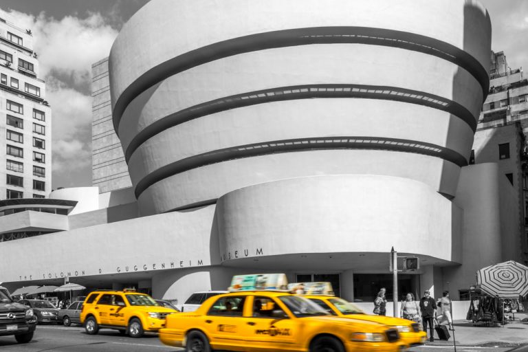 Yellow Cabs by the Guggenheim Museum, New York