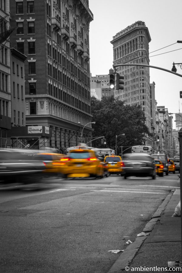 Yellow Cabs near the Flat Iron Building, New York