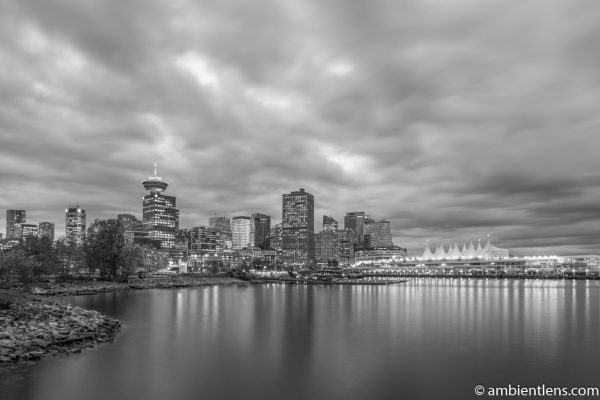 Downtown Vancouver from Crab Park at Sunset 1 (BW)