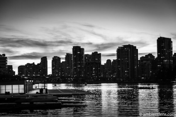 False Creek Sunset in Downtown Vancouver (BW)