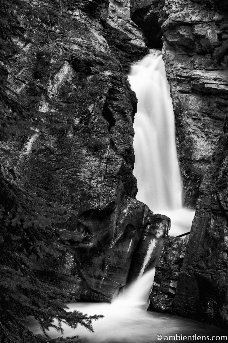 The Lower Falls at Johnston Canyon, Banff, Alberta 2 (BW)