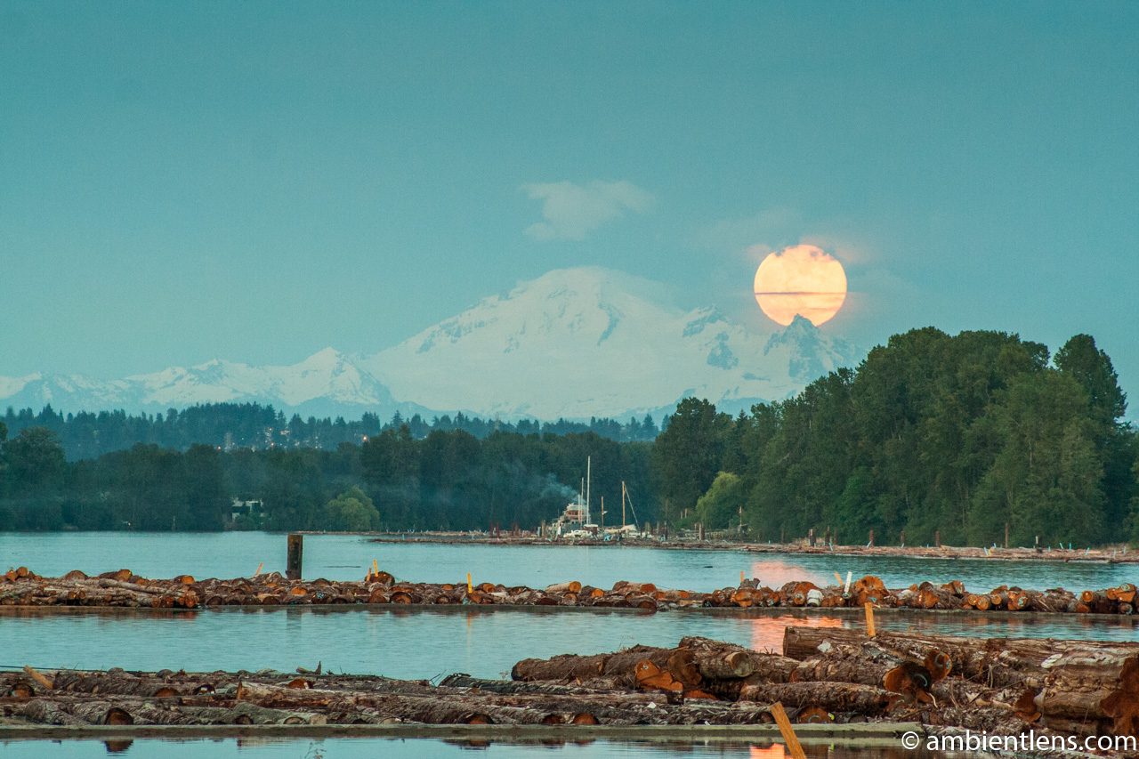 Moonrise over Mt. Baker and the Fraser River