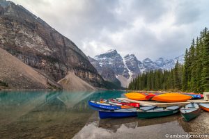 Canoes at Moraine Lake, Banff, Alberta