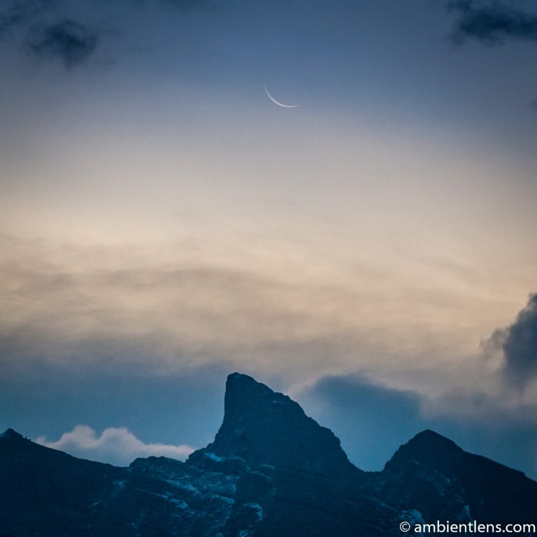 Sunrise and Moonset at Two Jack Lake, Banff, Alberta (SQ)