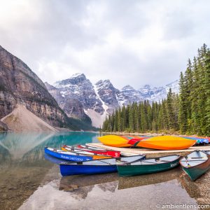 Canoes at Moraine Lake, Banff, Alberta (SQ)