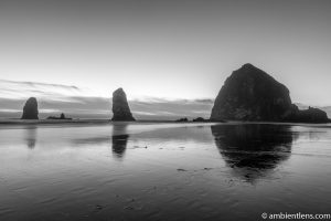 Haystack Rock and The Needles at Sunset (BW)