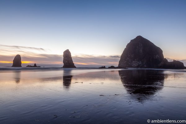 Haystack Rock and The Needles at Sunset